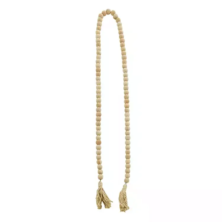 Outlet Natural Wood Beaded Tassel Garland Decorative Accents