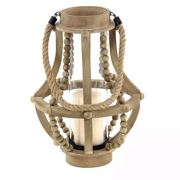 Discount Natural Wood Beaded Teardrop Lantern Lanterns