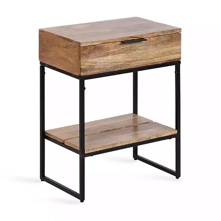 Kirklands Home Accent & End Tables|Natural Wood Metal Accent Table Black
