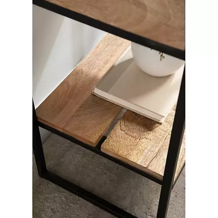 Kirklands Home Accent & End Tables|Natural Wood Metal Accent Table Black