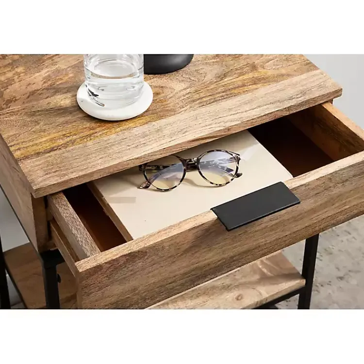 Kirklands Home Accent & End Tables|Natural Wood Metal Accent Table Black