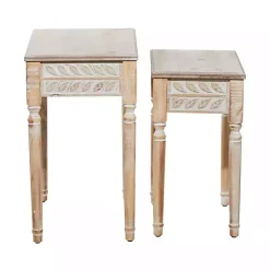 Kirklands Home Accent & End Tables|Natural Wood Carved Leaf Accent Tables, Set of 2