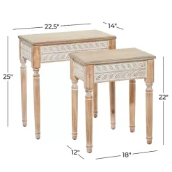 Kirklands Home Accent & End Tables|Natural Wood Carved Leaf Accent Tables, Set of 2