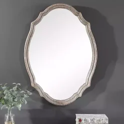 Kirklands Home Decorative Mirrors|Natural Wood Distressed Curved Frame Mirror