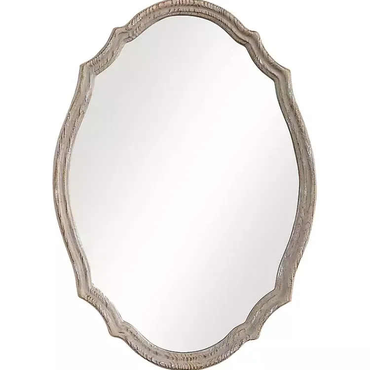 Kirklands Home Decorative Mirrors|Natural Wood Distressed Curved Frame Mirror
