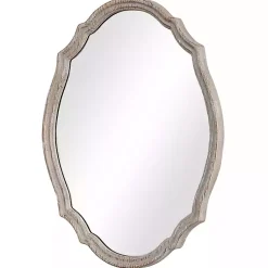 Kirklands Home Decorative Mirrors|Natural Wood Distressed Curved Frame Mirror