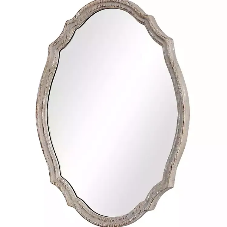 Kirklands Home Decorative Mirrors|Natural Wood Distressed Curved Frame Mirror