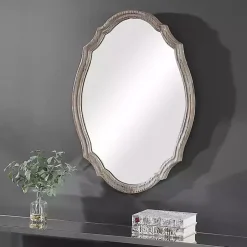 Kirklands Home Decorative Mirrors|Natural Wood Distressed Curved Frame Mirror