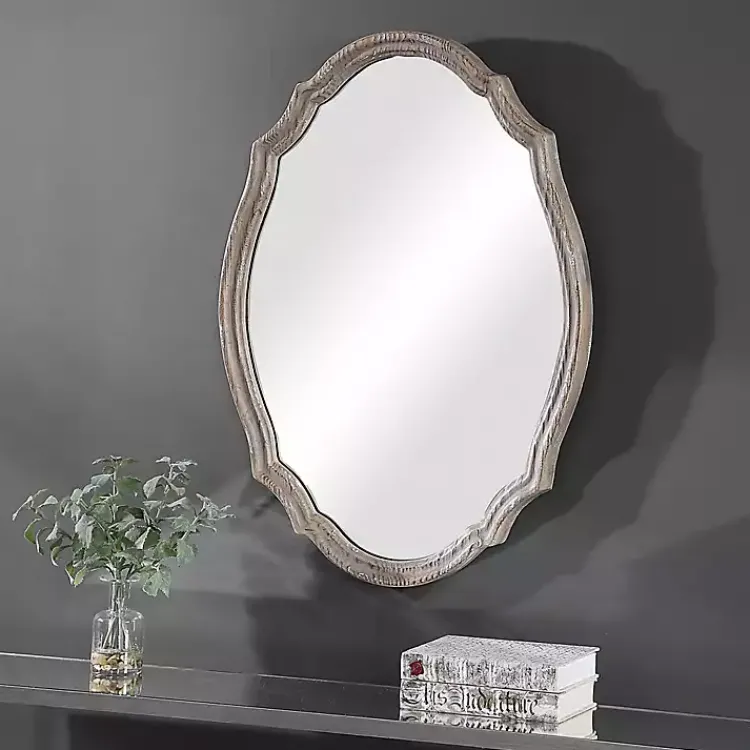 Kirklands Home Decorative Mirrors|Natural Wood Distressed Curved Frame Mirror