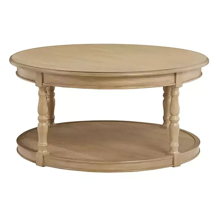 Kirklands Home Coffee Tables|Natural Wood Finish Turned Leg Round Coffee Table