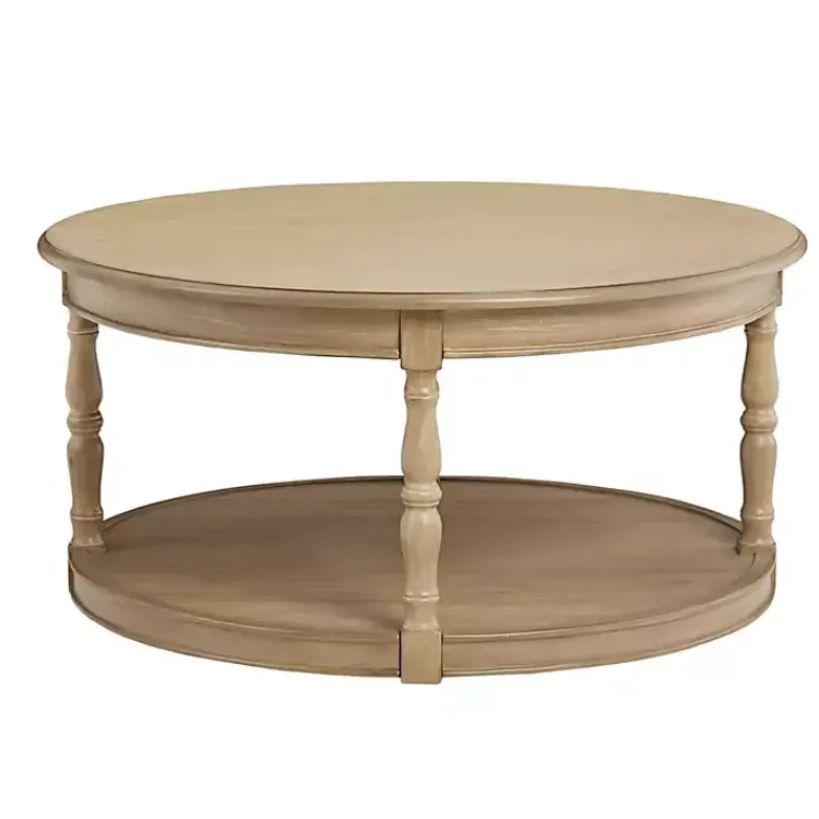 Kirklands Home Coffee Tables|Natural Wood Finish Turned Leg Round Coffee Table
