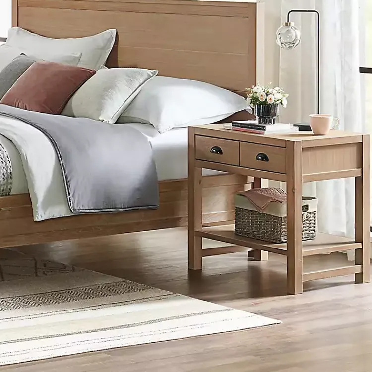 Kirklands Home Nightstands|Natural Wood Grain Open Shelf Nightsd Tan