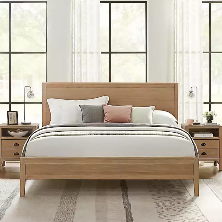 Kirklands Home Beds & Headboards|Natural Wood Grain Panel King Bed Tan