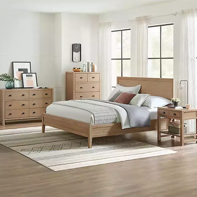 Kirklands Home Beds & Headboards|Natural Wood Grain Panel King Bed Tan