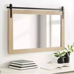 Kirklands Home Decorative Mirrors|Natural Wood Metal Barn Door Wall Mirror