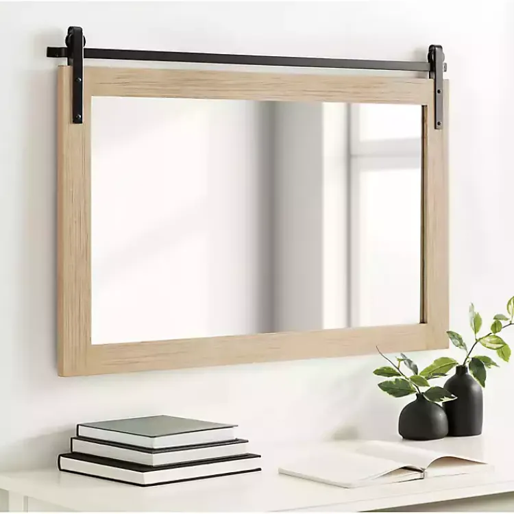 Kirklands Home Decorative Mirrors|Natural Wood Metal Barn Door Wall Mirror