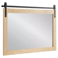 Kirklands Home Decorative Mirrors|Natural Wood Metal Barn Door Wall Mirror