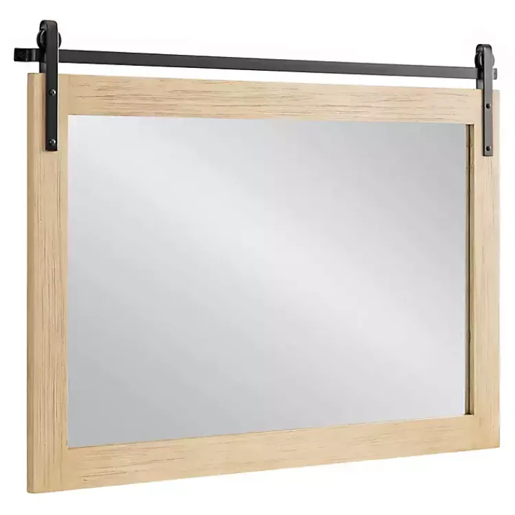 Kirklands Home Decorative Mirrors|Natural Wood Metal Barn Door Wall Mirror