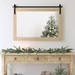 Kirklands Home Decorative Mirrors|Natural Wood Metal Barn Door Wall Mirror