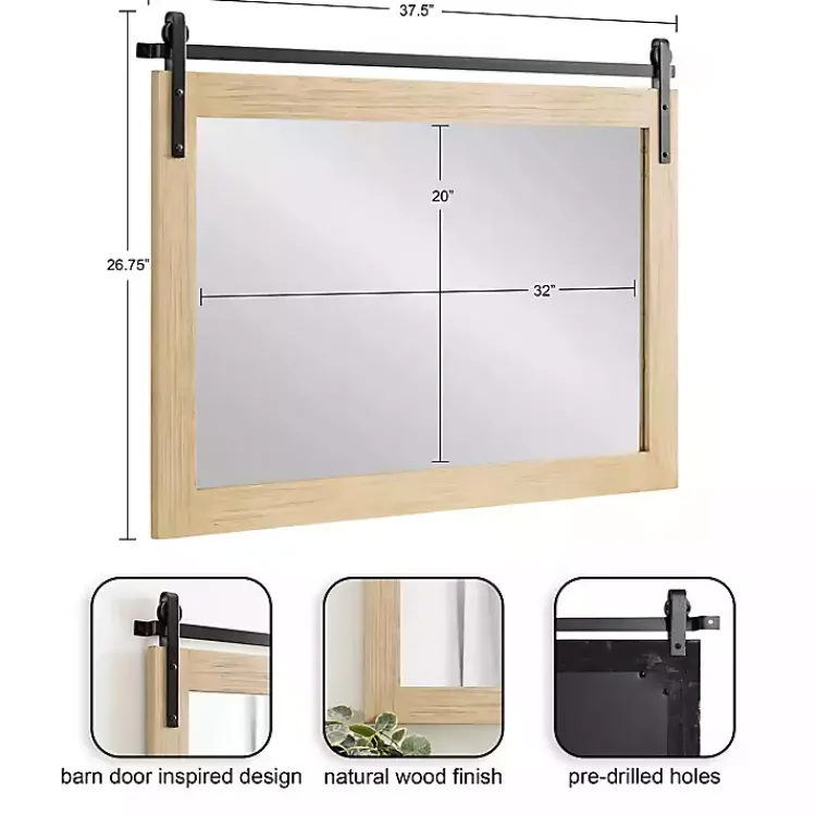Kirklands Home Decorative Mirrors|Natural Wood Metal Barn Door Wall Mirror