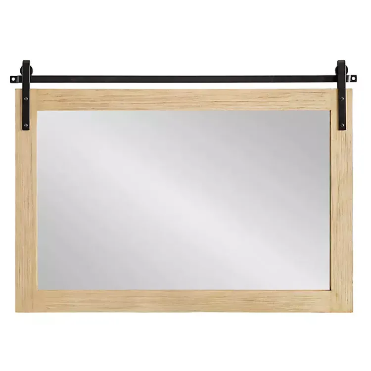 Kirklands Home Decorative Mirrors|Natural Wood Metal Barn Door Wall Mirror