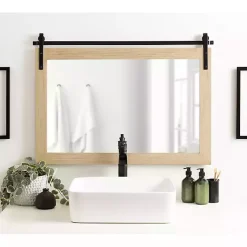 Kirklands Home Decorative Mirrors|Natural Wood Metal Barn Door Wall Mirror