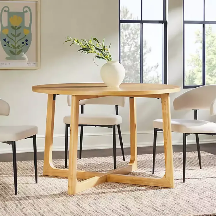 Kirklands Home Dining Tables|Natural Wood Modern Round Dining Table Tan