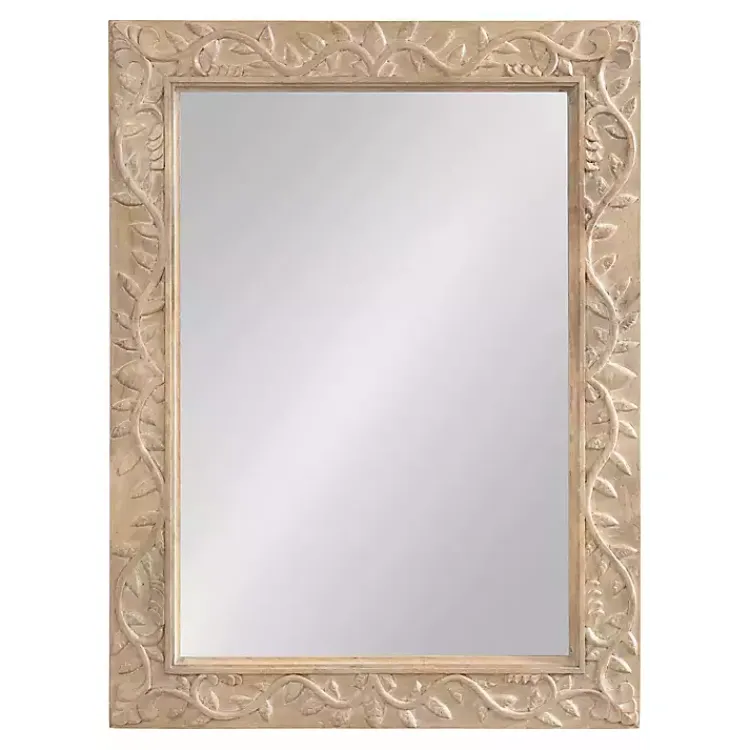 Kirklands Home Decorative Mirrors|Natural Wood Ornate Carved Wall Mirror Tan