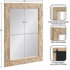 Kirklands Home Decorative Mirrors|Natural Wood Ornate Carved Wall Mirror Tan