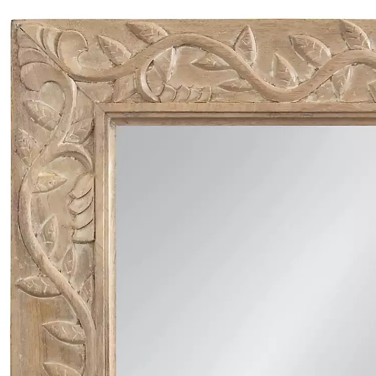Kirklands Home Decorative Mirrors|Natural Wood Ornate Carved Wall Mirror Tan