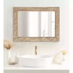 Kirklands Home Decorative Mirrors|Natural Wood Ornate Carved Wall Mirror Tan