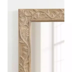 Kirklands Home Decorative Mirrors|Natural Wood Ornate Carved Wall Mirror Tan