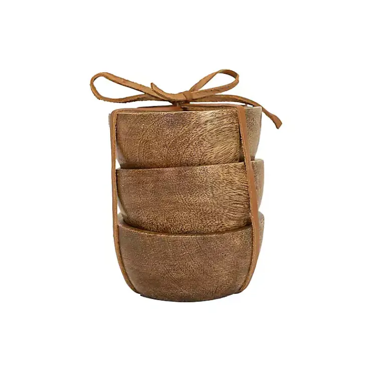 Kirklands Home Kitchen Accessories|Natural Wood Pinch Bowls, Set of 3 Brown