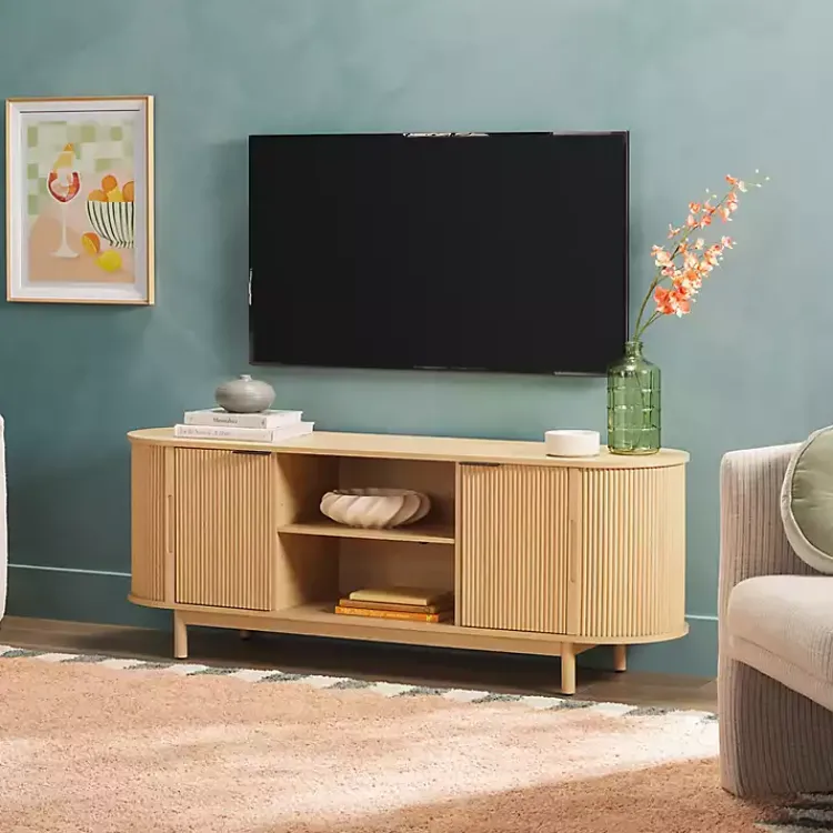 Kirklands Home Tv Stands & Media Consoles|Natural Wood Reeded Oval TV Sd Tan