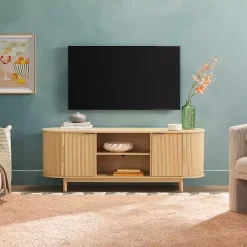 Kirklands Home Tv Stands & Media Consoles|Natural Wood Reeded Oval TV Sd Tan