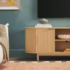 Kirklands Home Tv Stands & Media Consoles|Natural Wood Reeded Oval TV Sd Tan