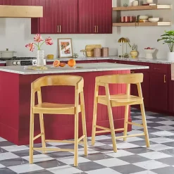 Kirklands Home Bar Stools & Counter Height Stools|Natural Wood Rounded Modern Counter Stool Tan