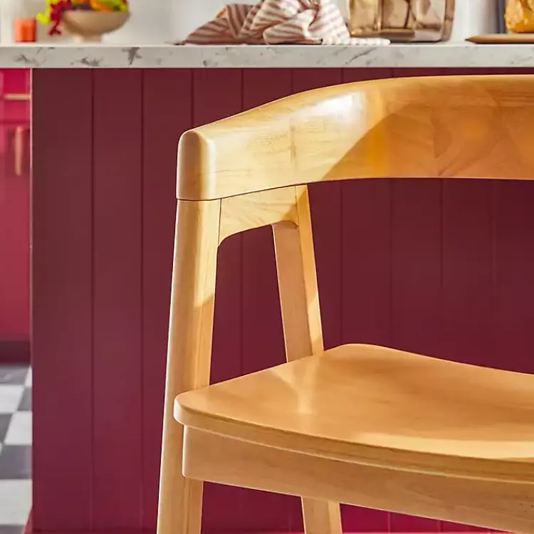 Kirklands Home Bar Stools & Counter Height Stools|Natural Wood Rounded Modern Counter Stool Tan