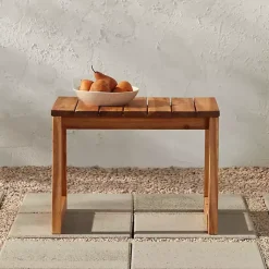 Kirklands Home Outdoor Tables|Natural Wood Slatted Box Leg Outdoor Side Table Tan