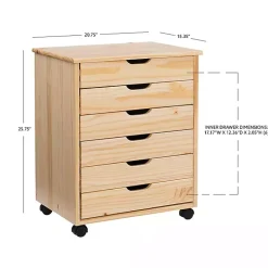 Kirklands Home Office Furniture|Natural Wood Wide 6-Drawer Cary Storage Cart Tan
