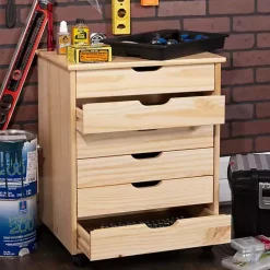 Kirklands Home Office Furniture|Natural Wood Wide 6-Drawer Cary Storage Cart Tan