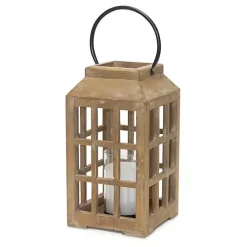 Natural Wood Windowpane Lantern, 17 in. Lanterns