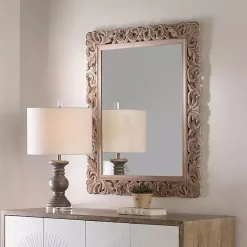 Kirklands Home Decorative Mirrors|Natural Wooden Beveled Wall Mirror