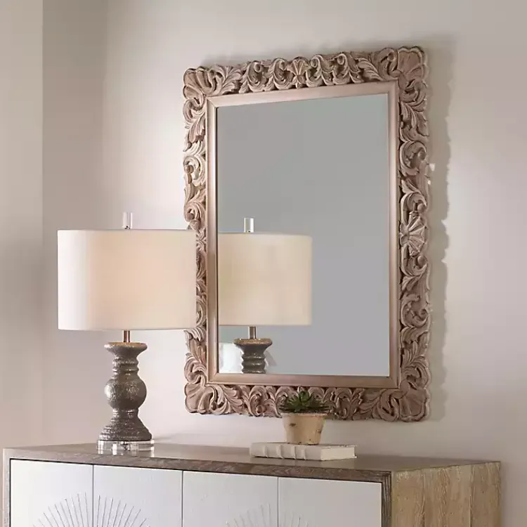 Kirklands Home Decorative Mirrors|Natural Wooden Beveled Wall Mirror
