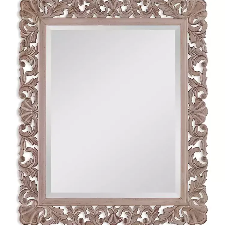 Kirklands Home Decorative Mirrors|Natural Wooden Beveled Wall Mirror