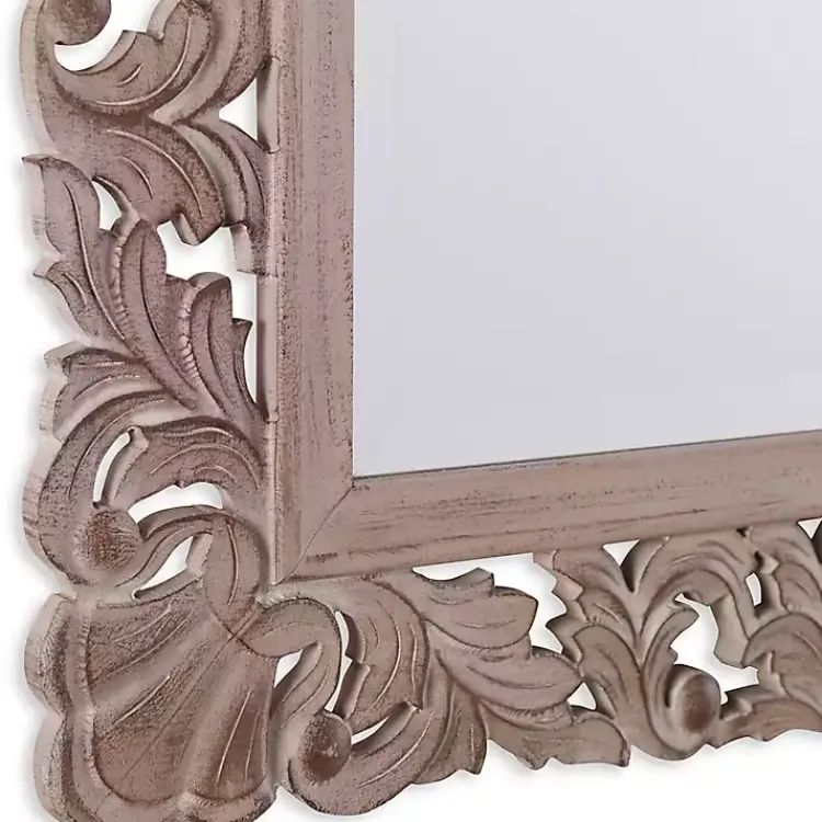 Kirklands Home Decorative Mirrors|Natural Wooden Beveled Wall Mirror