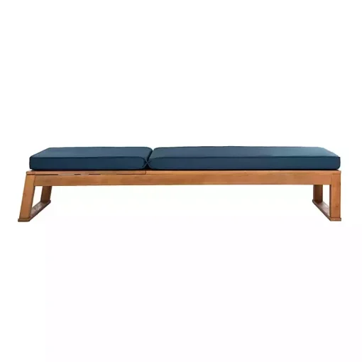 Kirklands Home Outdoor Seating|Natural Wooden Chaise with Navy Cushion Blue