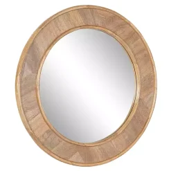 Kirklands Home Decorative Mirrors|Natural Woodgrain Round Wall Mirror Brown