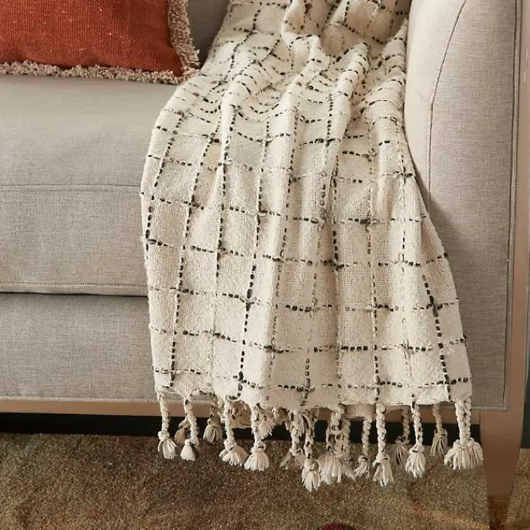 Hot Natural Woven Grid Throw Blankets & Throws