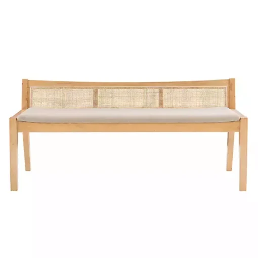 Kirklands Home Entryway Furniture|Natural Woven Rat Back Minimalist Bench Tan